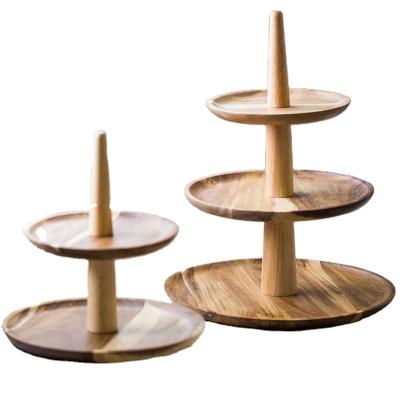 China Viable three tier round acacia wooden cake stand food tray available to place order for sale