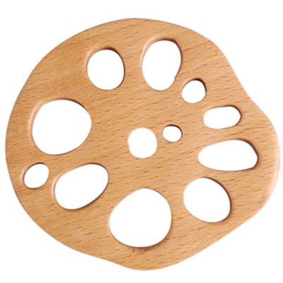 China Natural and Creative Sustainable 4 Piece Lotus Root Shaped Beech Wood Coffee and Tea Coasters for sale