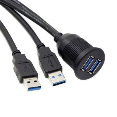 Κίνα COMPUTER USB 3.0 Dual Port Male to Female Car Panel Mount Adapter Car Flush Mount Cable προς πώληση