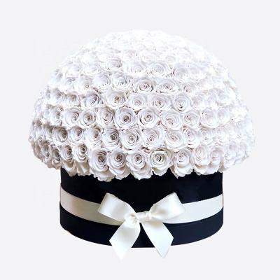 China 2021 Durable New Design Preserved Roses Spread Real Touch Flowers Preserved Flower Gift Box Dome Shape Preserved Roses for sale