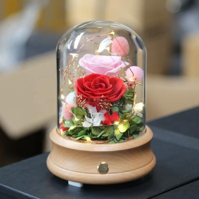 China Wholesale handmade valentines day gift for girlfriend a hot lit musical box cylindrical preserved flower rose music box for sale