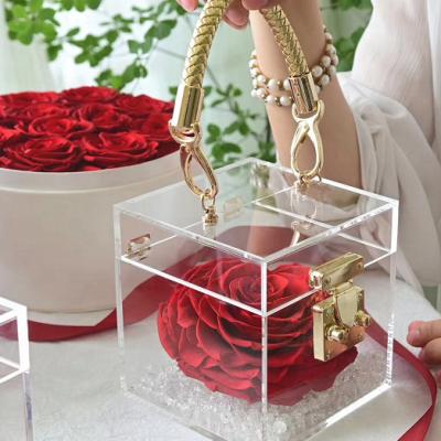 China New Design Gift Acrylic Box Preserved Flower Heart Shape Box Heart Shape Rose Preserved Rose Mounted In Acrylic Box for sale