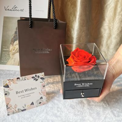 China Durable Wholesale Rose Preserved Gift Box Preserved Roses In Acrylic Jewelry Gift Box Eternal Roses for sale