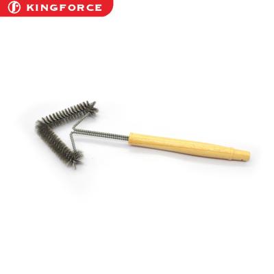 China Easily Cleaned BBQ Scraper Tool BBQ Grill Cleaning Brush With Rubber Wood Handle KF410049 for sale