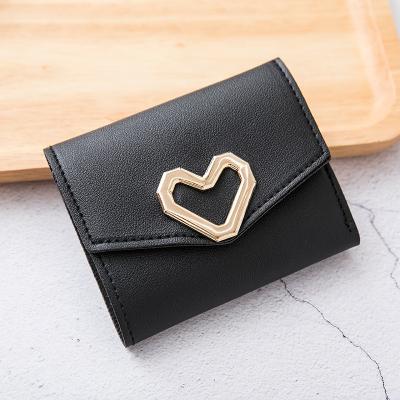 China Credit Card Fashion Shorts Korean Style Heart-shaped Simple Small Square Wallet Womennew Triple Coin Purse for sale