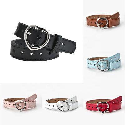 China Cute Casual Kids Peach Buckle Faux Leather Belts for Girls Love Heart Eyelet Grommet Waistband Solid Belt for sale