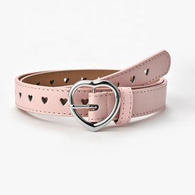 China Cute Casual Faux Leather Kids Peach Buckle Belts For Girls Waistband Love Heart Eyelet Grommet Solid Waistband for sale