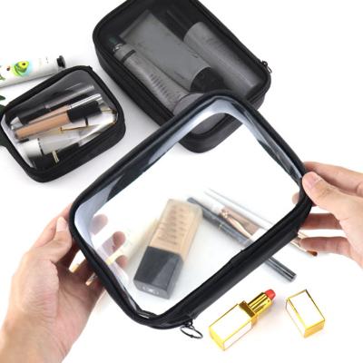 China Women Cosmetic Bag Travel Neceser Zipper Stocked Clear Toiletries Bag Makeup Organizer Beauty Case Wash Transparent Black Storage Bag for sale