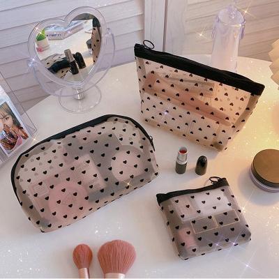 China Storage Cosmetic Bag Black Toiletry Bag Zipper Organizer Mesh Storage Pouch Travel Portable Transparent Makeup Bag Organizer for sale