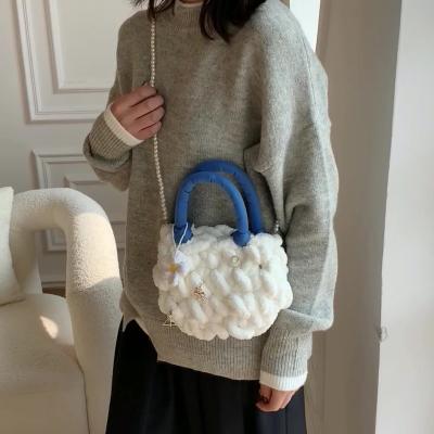 China New Channelstyle Winter Bags Children's Square Soft Noodle Mini Bag Western Style Girl's Wide Accessories Messenger Bag for sale