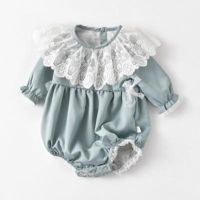 China Eco-friendly Wholesale Antibacterial Newborn Babies Cotton Summer Shorts Sleeve Organic Clothes Lace Up Romper Baby Ruffle Jumpsuit for sale