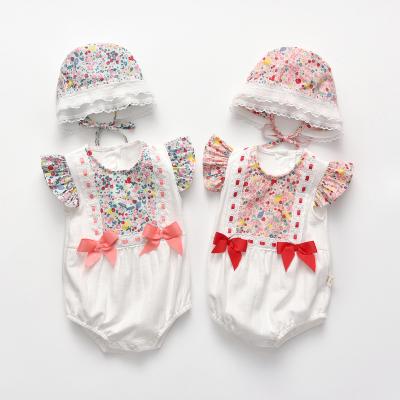 China Eco-friendly Wholesale Antibacterial Newborn Babies Cotton Summer Shorts Sleeve Organic Clothes Lace Up Romper Baby Ruffle Jumpsuit for sale