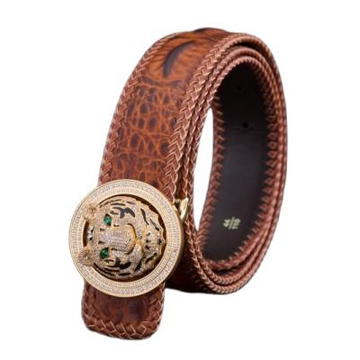 China Diamond Big Tiger Buckle Cowhide Design Leather Belt Custom Luxury High Quality Men's Leather Belt for sale