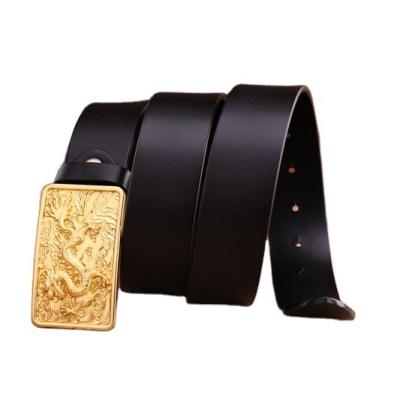 China Genuine Leather Men's Business Casual Dress Leather Belt Cowhide Belt With Dragon Copper Buckle for sale