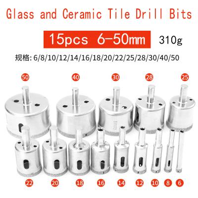 China Glass Ceramic Tile Drill Bits Diamond Coated Core Hole Saw Bits For Glass Ceramic Tile Marble15 Pcs 6-50MM Ceramic Tile Diamond Coated Drill Bit Set for sale