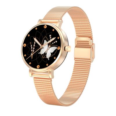 China IP68 Round Touch Screen Alloy Strap Full Touch Screen Fashion Wrist Watch Blood Pressure Women Smartwatch for sale