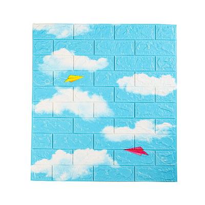 China Mid Century Modern Blue Sky 3D White Clouds Cartoon Designs Wallpaper Brick Wall Covering for sale