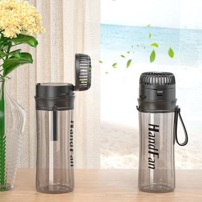 China Summer Sustainable High Quality Single Plastic Water Cup 2 In 1 Portable Fan Bottle for sale