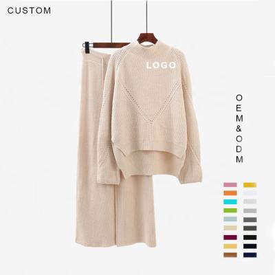 China high quality solid casual knitted two piece set women sweater women sets Anti-wrinkle LOGO sweater sets Custom OEM and ODM for sale