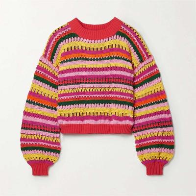 China Custom Anti-wrinkle OEM and ODM crocheted sweater women hand crochet knitwear women striped pullover sweater crochet tops for sale