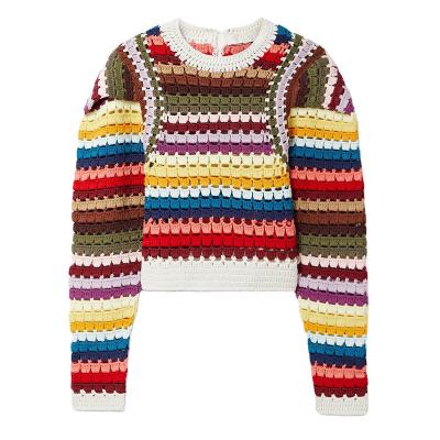 China 2022 Anti-wrinkle custom OEM and ODM crocheted sweater women hand hollow crochet knitwear long sleeve pullover women sweater for sale