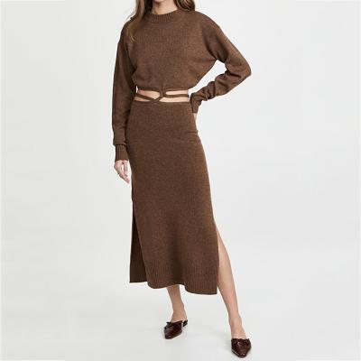 China Anti-wrinkle Custom LOGO OEM&ODM wool knitted luxury women's summer sweater dress hollow long sexy cashmere sweater dress for sale