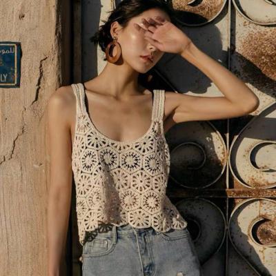 China 2022 New Anti-wrinkle Retro Crop Top Tank Top Women Hollow Crochet Loose Sling Knit Sweater Tank Top Women for sale