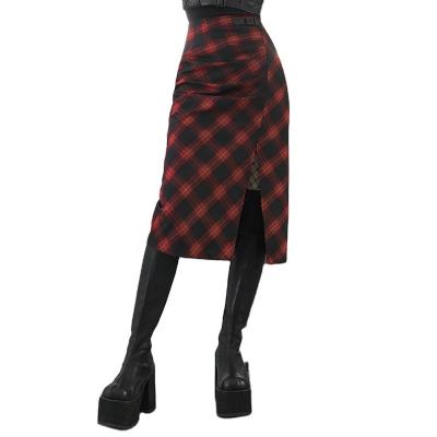 China OPQ-867 PUNKRAVE Plus Size High Waist Plaid Mid Length Slit Pleated Skirt for sale