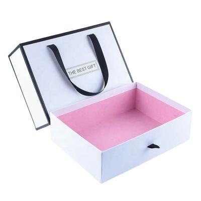 China Large Recycled Materials Luxury Folding Sets Ribbon Gift Box Drawer Paper Foldable Packaging Gift Box for sale