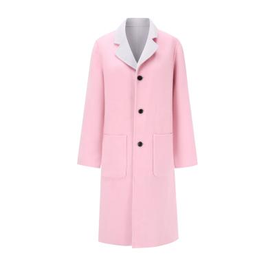 China Anti-wrinkle face double color different button details pocket details long blazer jacket for sale