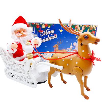 China New Plastic Santa Toy Claus Christmas Avoided Sleigh Reindeer Singing Music Electric Christmas Ornament Home Decor Kid New Year Gifts for sale