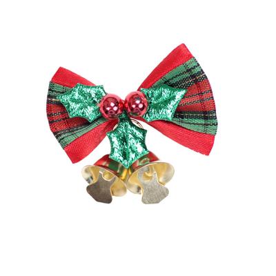 China Flocking Fabric Christmas Tree Mini Bow With Gold Bells Pendants For New Year Christmas Gift Home Decoration for sale