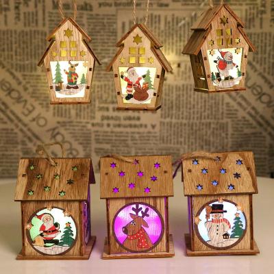 China DIY Bedroom Christmas Tree Decoration LED Light Wooden Hanging Ornaments Wooden Bedroom New Year Gift For Kids A0035 for sale