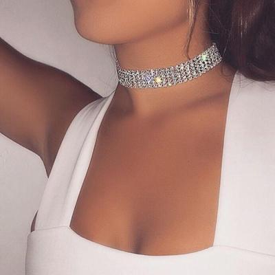 China Latest Gothic Chain Diamond Necklace Silver Color Choker Jewelry Crystal Rhinestone Choker Necklace Punk Friendly Material for sale