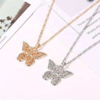 China Trendy Butterfly Chunky Necklace Water Wave Chain Butterfly Women Necklace Pendant Jewelry Gold Friendly Material for sale