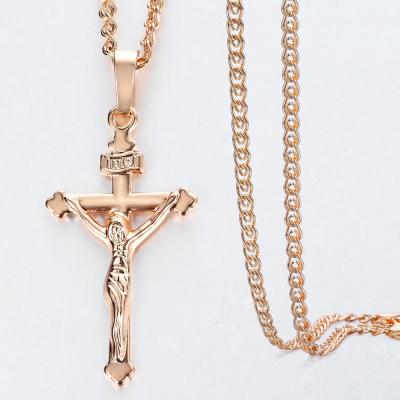 China Religious Crucifix Pendant Necklace Jesus Cross Necklace Rose Gold Friendly Material For Women Men Fashion Jewelry Gift for sale