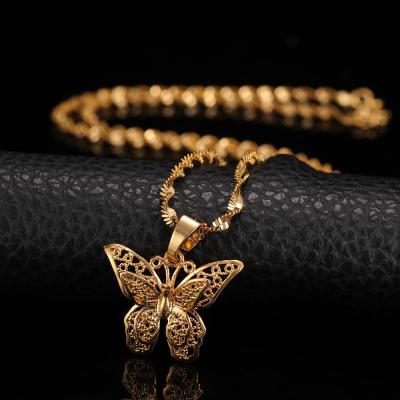 China Chunky Jewelry Gold Filled Butterfly Charm Pendant Necklace Stainless Steel Water Wave Butterfly Chain Friendly Material For Women for sale