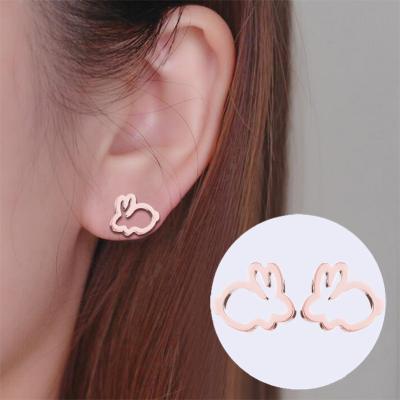 China Mini Stainless Steel Rabbit Cute Sweet Hollow Earring Stud Earrings Material Korean Fashion Friendly For Women Girls for sale