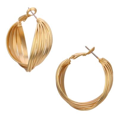 China New Retro Designer American Brass Material Friendly Circle Earrings Fashion Jewelry Gold Plated Twisted Circle Earring for sale