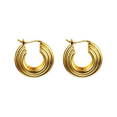 China Minimalist Gold Plated Wire Friendly Material Textured Circle Earrings Wire Hoop Earrings Geometric Retro Women Jewelry for sale