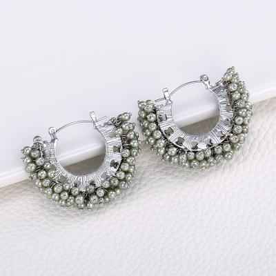 China Classic Romantic Design Jewelry Round Marquise Glass Stone Earring Gray Group Pearl Earrings Women for sale