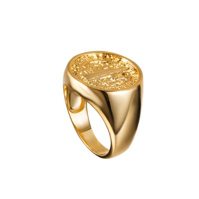 China Retro Friendly Material Geometric Textured Coin Rings Gold Plated Jewelry Brass Minimalist Invent Rings For Women for sale