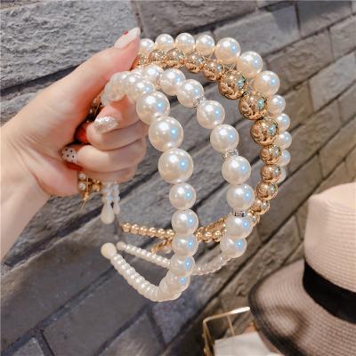 China Latest Fashion Friendly Material Hair Accessories Women Girls Bead Headband Large Hair Circle Pearl Headband for sale