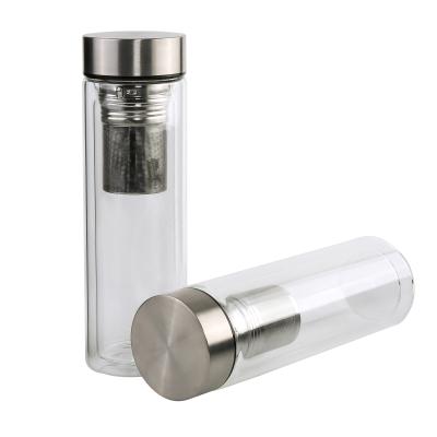 China New Style Private Label Double Wall BPA Free Borosilicate Glass Bottle With Lid And Bamboo Tea Infuser for sale