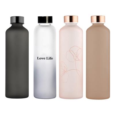 China 100% Sustainable High Borosilicate Glass Luxury Water Bottle Frosted Black Color Customized for sale