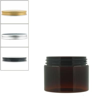 China Amber Round 150ml/3oz Skin Care Cream Plastic Pet Jar With Aluminum Screw Lid/White EPE Inserts for sale