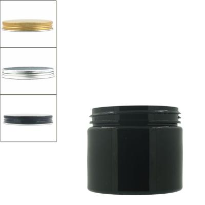 China Skin Care Round 150ml/3oz Black Cream Pet Plastic Jar With Aluminum Screw Lid/White EPE Inserts for sale