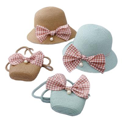 China Wholesale PORTABLE Cute Kids Straw Beach Bag And Hat Girl Children's Small Clip To Shoulder Bag Hats And Bags Set for sale