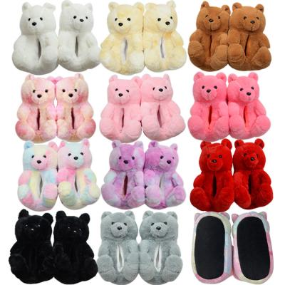 China CUSHIONING Cheap Bedroom Teddy Bear Slippers 2021 Custom One Size Animal Rainbow Lovely Plush Fur Bedroom Warm Wholesale Animals Slipper for sale