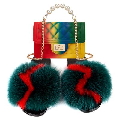 China Hot Selling Fashion Trend Fashion Rainbow Colorful Handbags Freeze Bags With Big Fur Zippers For Women for sale